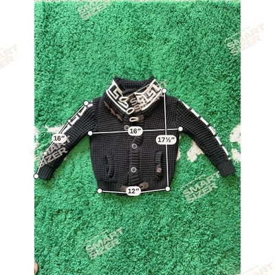 LCR Kids Black White Greek Key Shawl Collar Toggle Cardigan Sweater Size 6