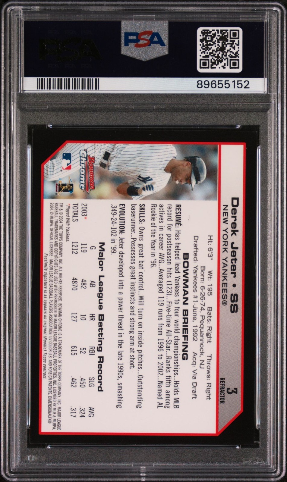 2004 Bowman Chrome - Derek Jeter #3 Refractor  PSA9 view 2