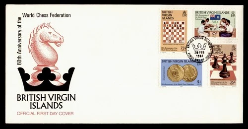 DR WHO 1984 BRITISH VIRGIN ISLANDS FDC CHESS ANIV COMBO $1 M72584