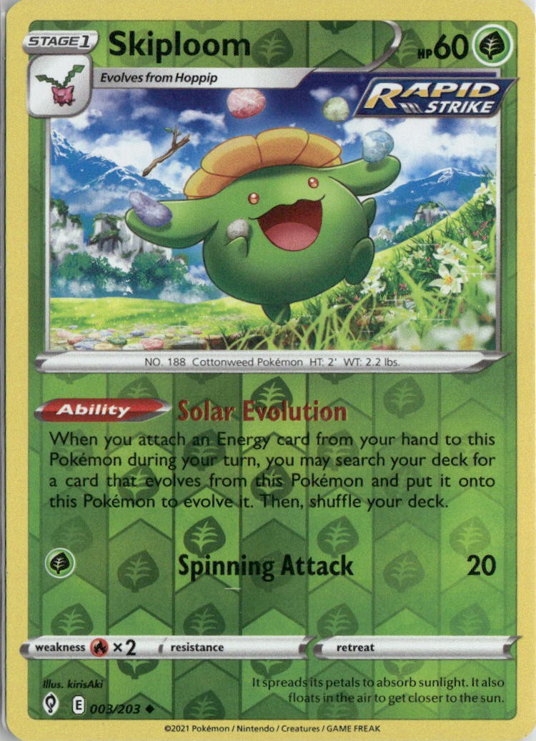 Skiploom 003/203 Uncommon Evolving Skies Pokemon Reverse Holo Near Mint