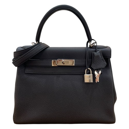 HERMES Kelly 28 Black Handbag W Stamp #OKB182