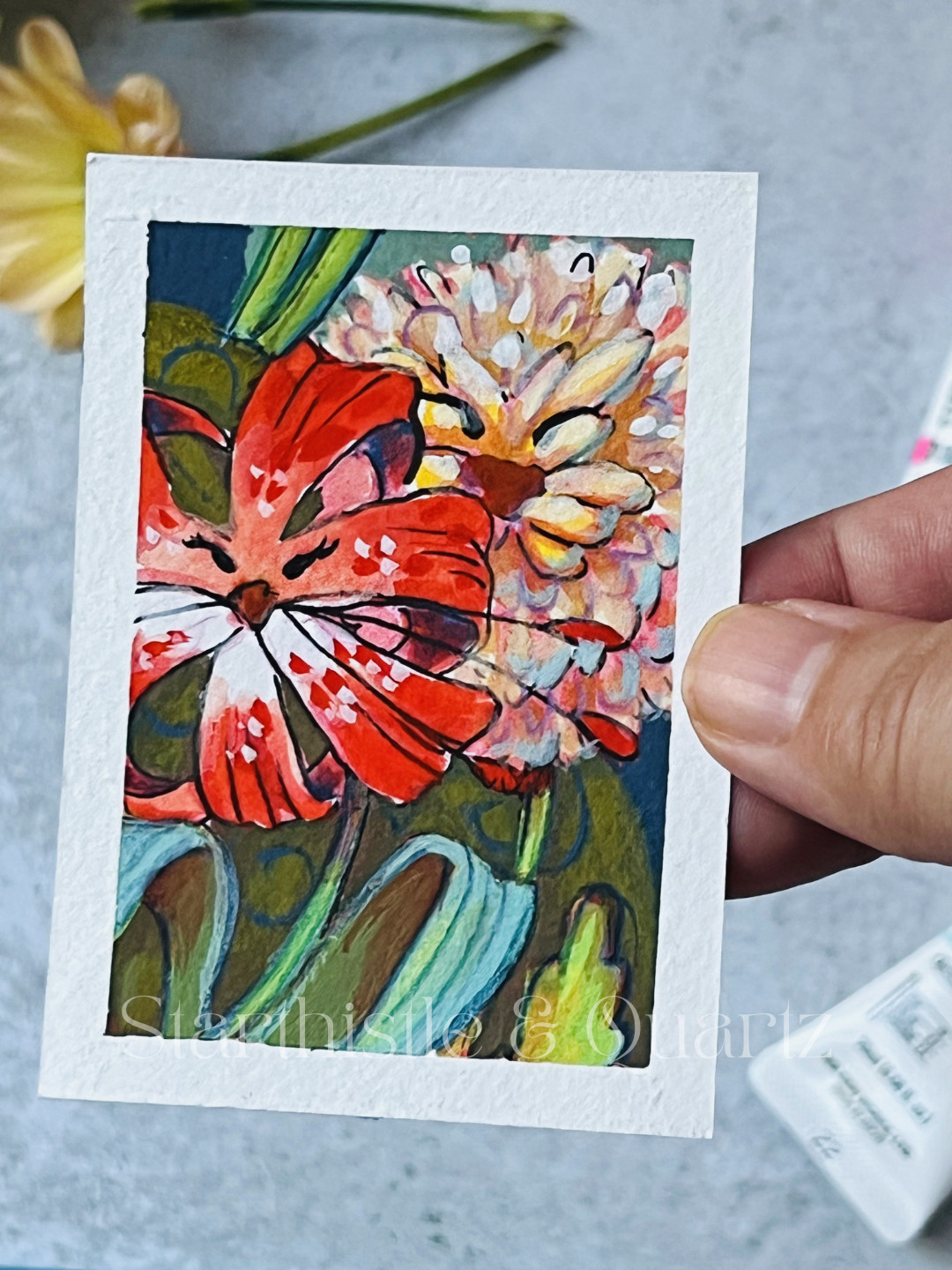 Original ACEO Tigerlily & Dandylion Wonderland Garden starthistle.and.quartz