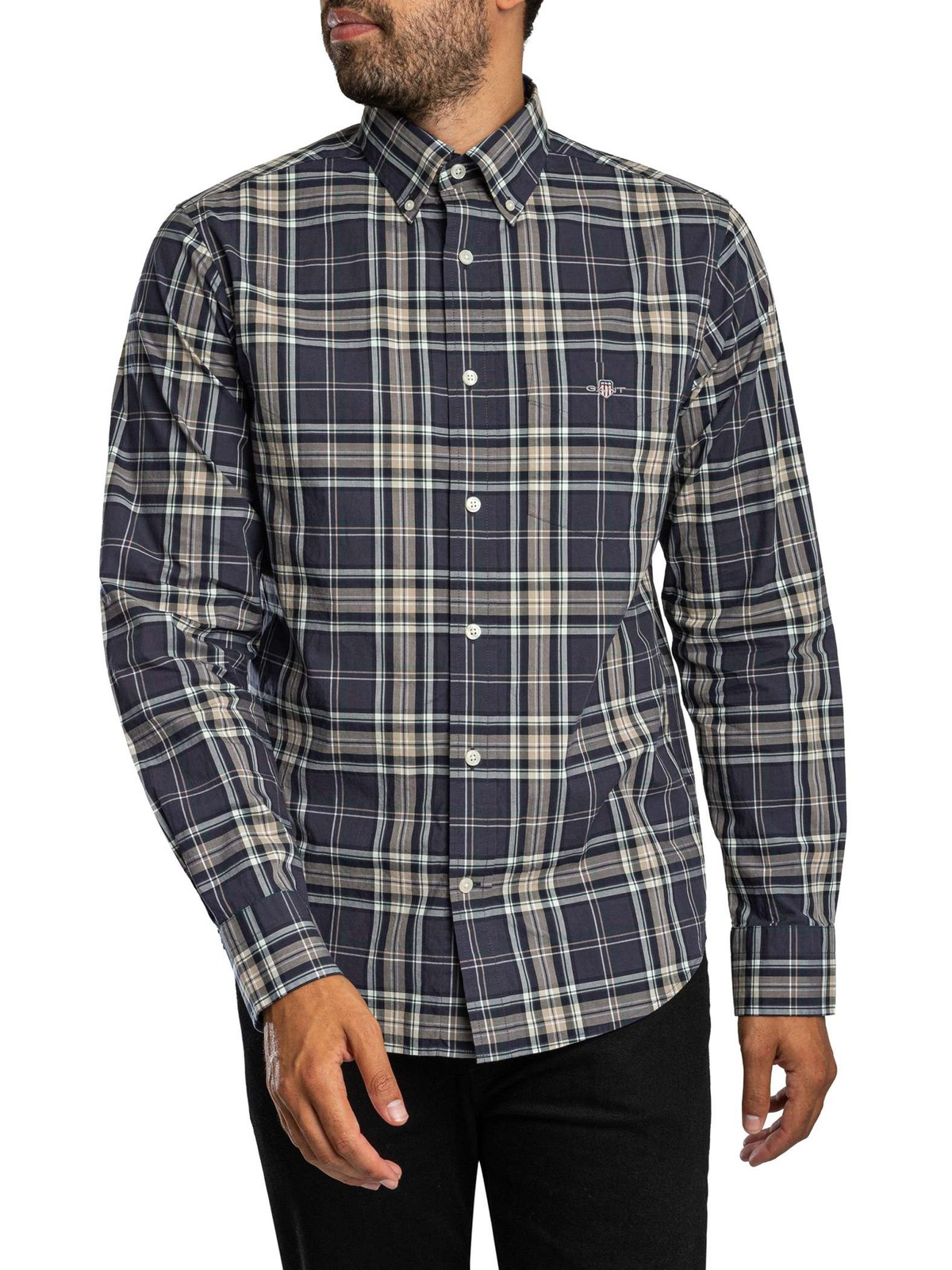 GANT Regular Poplin Check Shirt, Mist Taupe - 3XL