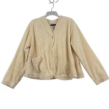 Stan Herman Chenille Bed Jacket Size M Yellow Thick Terry Single Button Cardigan