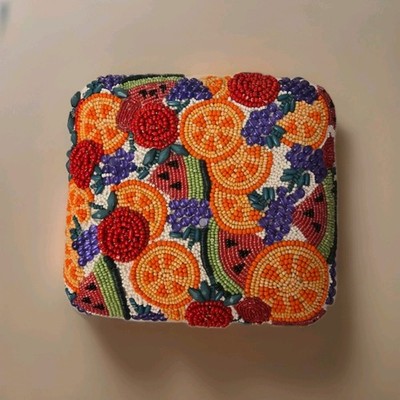 Handcrafted Beaded Fruit Slice Summer Square Handbag Purse No Strap India