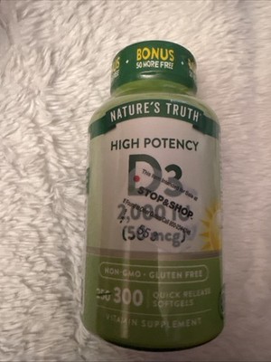 NEW Nature's Truth High Potency D3 2000 IU 50 MCG 300 Quick Release 09/2027