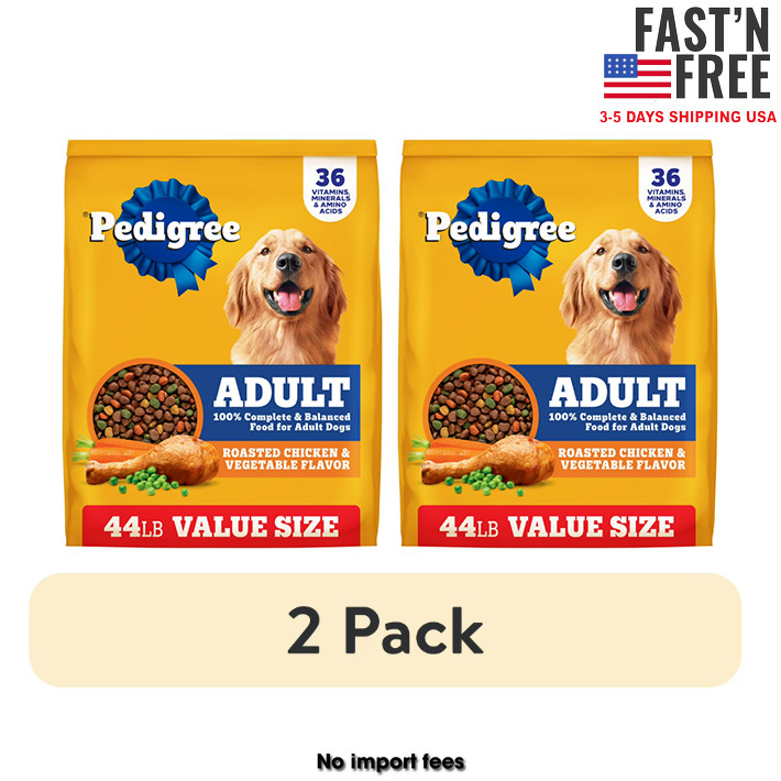 2 Bag Pedigree Complete Nutrition Adult Dry Dog Food, Chicken & Vegetable, 44 lb