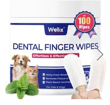 Wellix 100 Count Dog Teeth Cleaning Wipes for Dogs  Cats - Natural Formula new