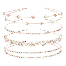 Jaciya Rose Gold Bridal Headband 4 Pieces Rhinestone Headbands AB Crystal Flower