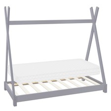 Lettino per bambini tenda indiana legno grigio 140x70 cm + materasso sfoderabile