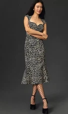 Anthropologie The Cecily Fit & Flare Midi Animal Print Sweetheart Neck Dress XS 