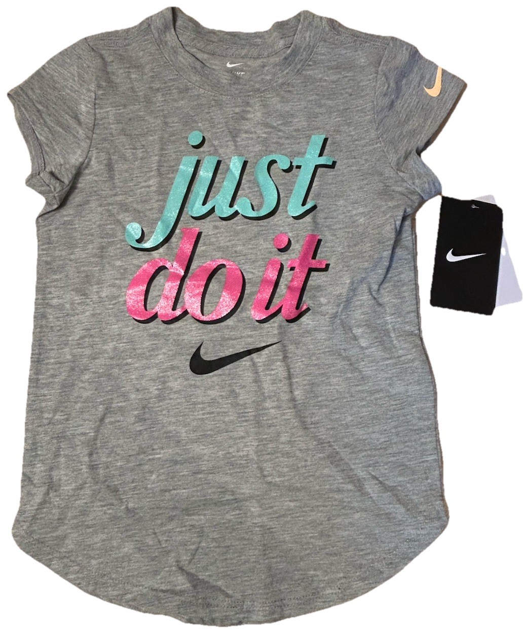 Nike Just Do It Gray Girl's Cotton T-Shirt NEW Youth Medium 5-6 Years Sporty NWT