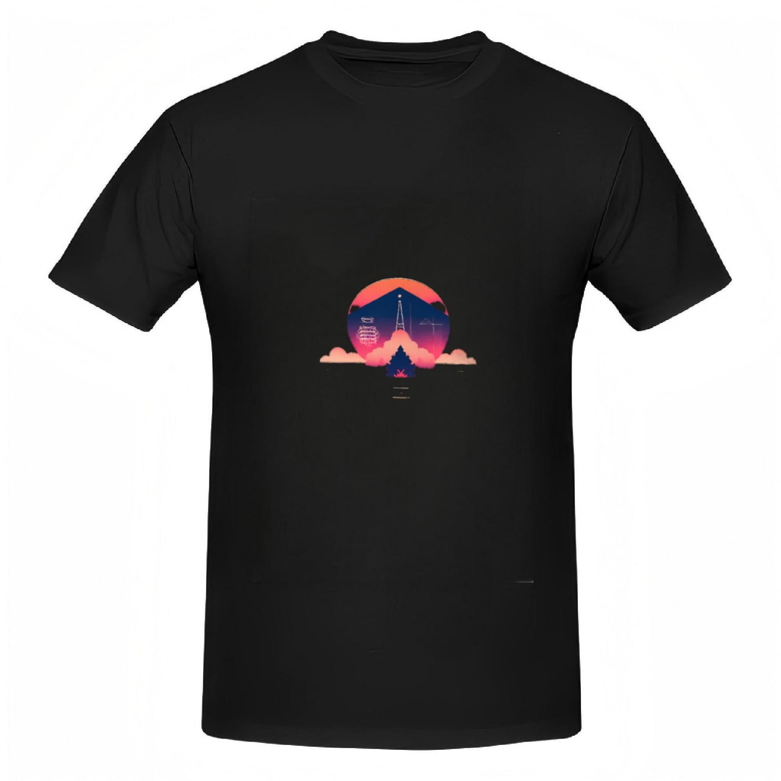 Stylish Women's Cotton Short Sleeve T-Shirt with Colorful Mountain & Tower