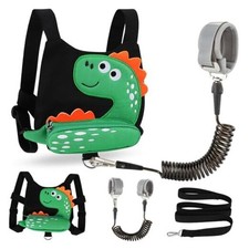 Toddler Harness Leash  Anti Black/Green Spotted Brachiosaurus, Black Link