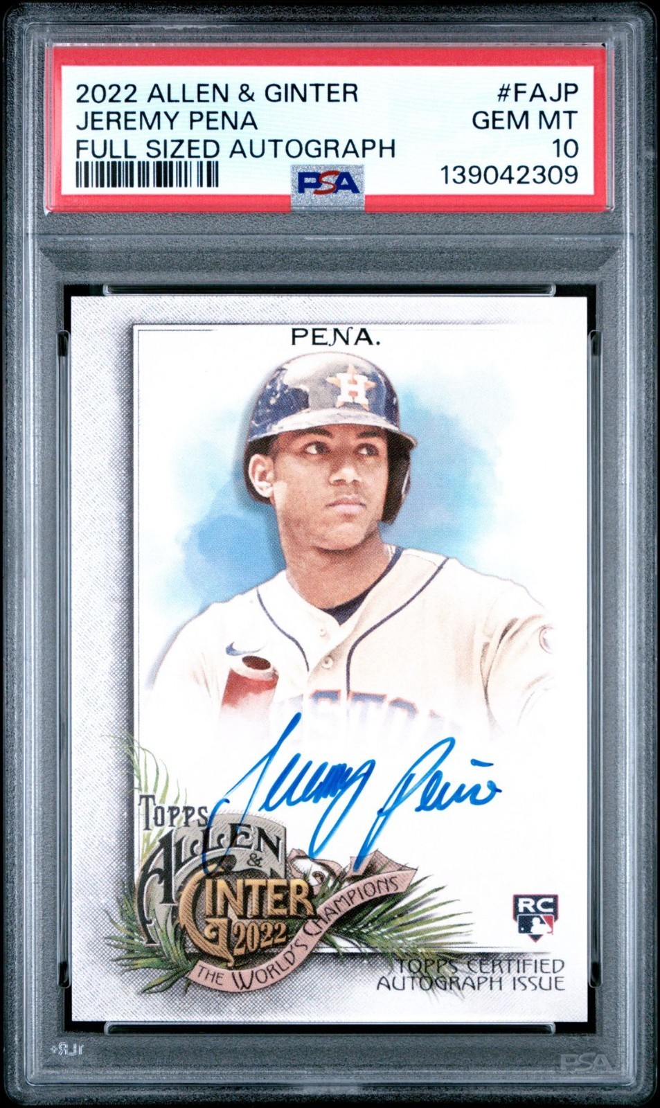 2022 Topps Allen & Ginter Jeremy Pena Full Sized Autograph Rookie PSA 10 GEM MT