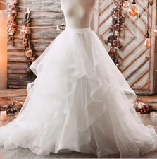 Ruffles Women Skirts Elegant Tiered Tulle Long Wedding Detachable Train