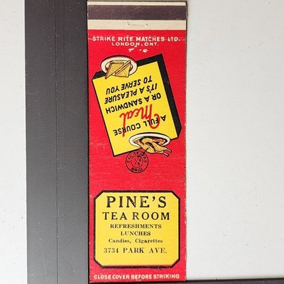 Pine's Tea Room 3734 Park Ave Vintage 1950s Sandwich Meal Matchbook
