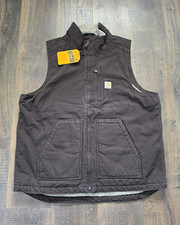 Carhartt Sherpa-Lined Zip Front Vest Brown Pockets Men's Size L Regular Loose