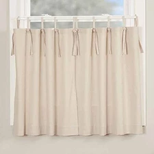 Market Place Natural Tie Top Tier Curtains, Set of 2, 24" Long, Beige Cream T...