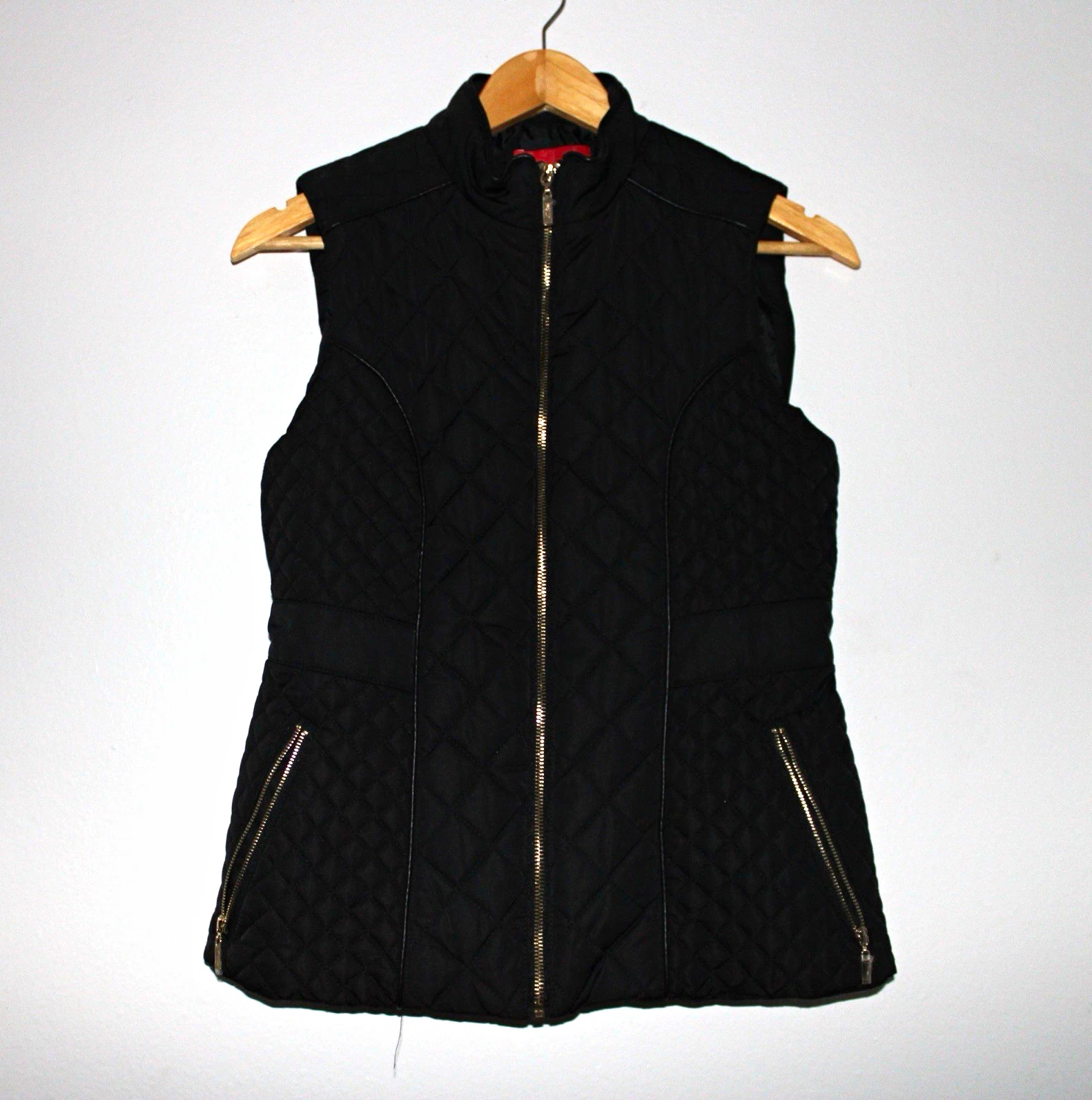 GUESS Pacey Quilted Vest Womens S Black Full Zip Pockets Lined Sleeveless - product detail image 1