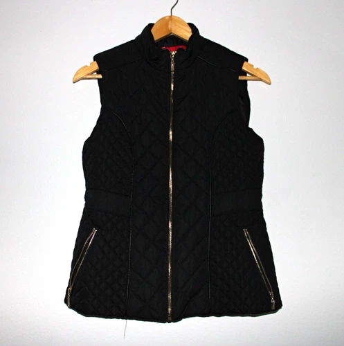 GUESS Pacey Quilted Vest Womens S Black Full Zip Pockets Lined Sleeveless - product listing photo