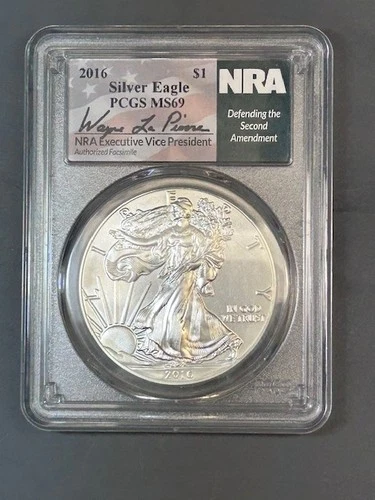 2016 American Silver Eagle ASE $1 PCGS MS69 NRA Signature