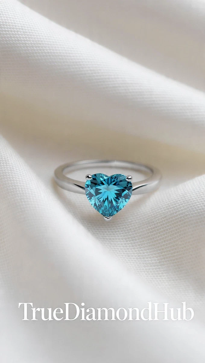 Anillo Dama Diseño Corazón Circón Azul Grande Con Incrustación De