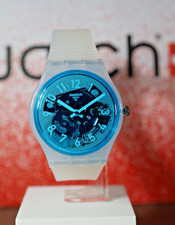 New Swiss Swatch RETRO-BIANCO GW215 Originals Gent 34MM Bright White Blue Dial