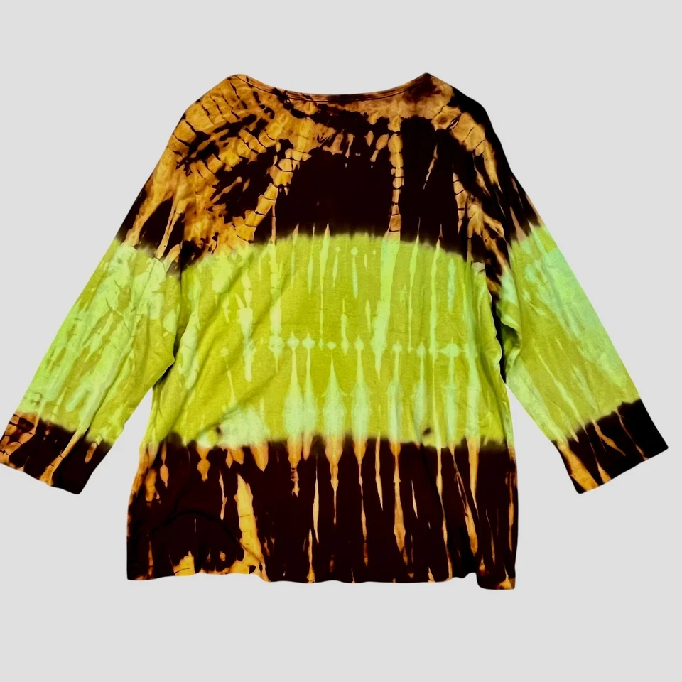 Tryst Tie Dye Rhinestone Fleur de Lis Top Citrus Combo Cotton USA Made 3X - Image 2 of 4