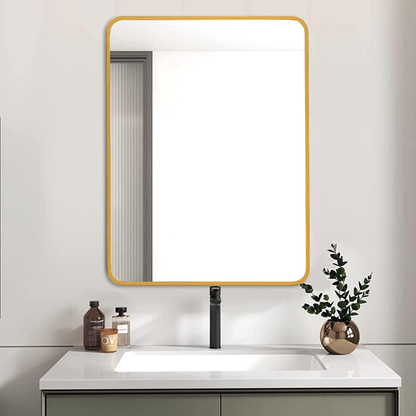 24x32 Inch Gold Metal Framed Rectangular Bathrrom Mirror for Wall.(W2203P183130)