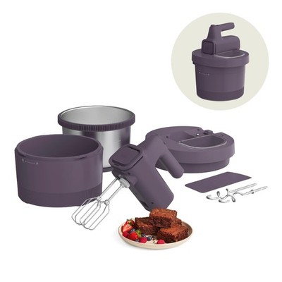 Electric Mixer Hand Stand 3.7 QT 200W Dough Hook Whisk Plum 35212 bella Bowl