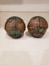 Round Basket Orb Balls Palm Trees Tropical South Lot Of 2 Matching