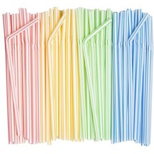 [200 Pack] Flexible Disposable Plastic Drinking Straws - 7.75"High - Assorted...
