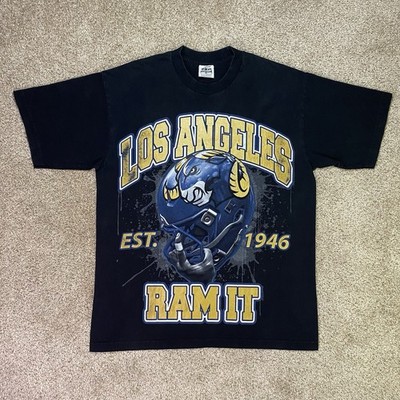 Vintage Los Angeles Rams Shirt Mens XL Black Arch Ram It LA Helmet NFL Football