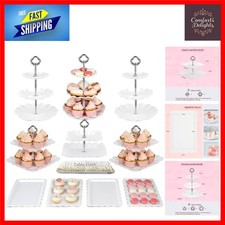Image of Pack of 10 Cake Stand Set, Cupcake Stand, with 3 x Two-Tier and 3 x Three-Tie...