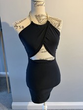I Saw It First Black Bodycon Dres With Gold Chain Halter Neck Size 8