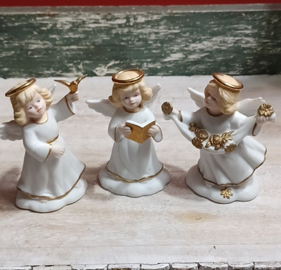 Bronson Collectibles Golden Halos Angel Figurines Set 3 Hand Painted 1996