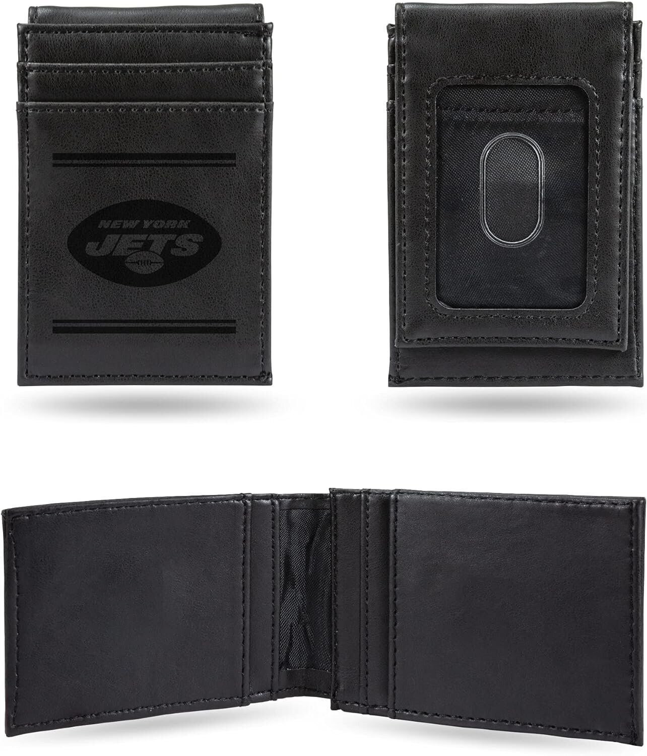 New York Jets Premium Black Leather Wallet, Front Pocket Magnetic Money Clip,...