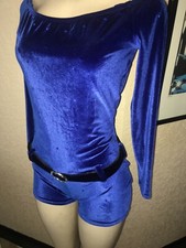 C.O. DANCE BLUE VELOUR RHINESTONES DANCE SUIT YOUTH LARGE XXP
