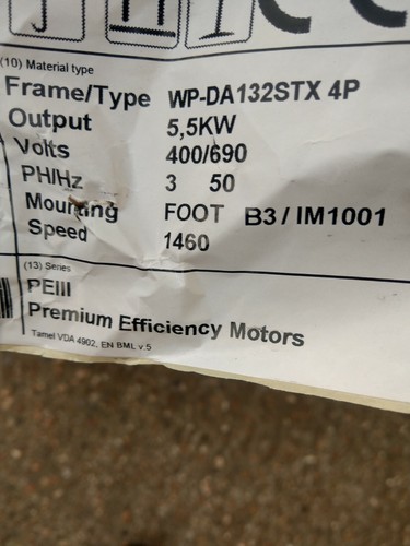 Brook Crompton Electric Motor WP-DA132STX 5.5Kw 1460 RPM Foot Mounted 4P 3ph - 第 3/6 張圖片