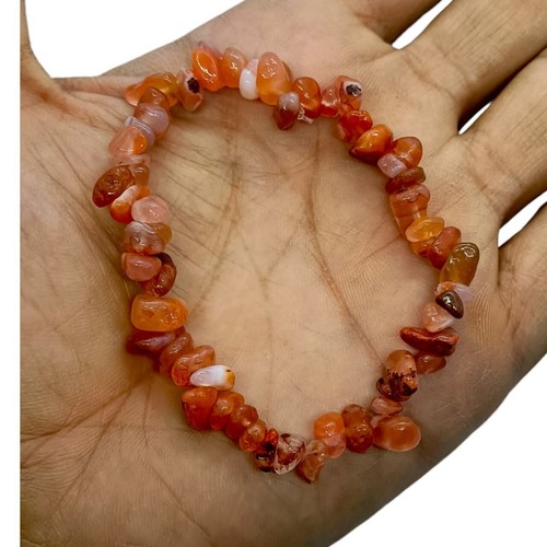 Natural Carnelian Beaded Bracelet Chipped Gemstone Jewelry Friendship Bracelet - Picture 3 of 7