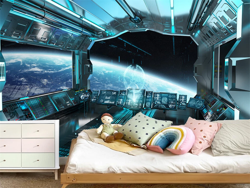 3D Spaceship Interior with View Planet Wall Murals allpaper for Kids Bedroom - Image 2 of 4