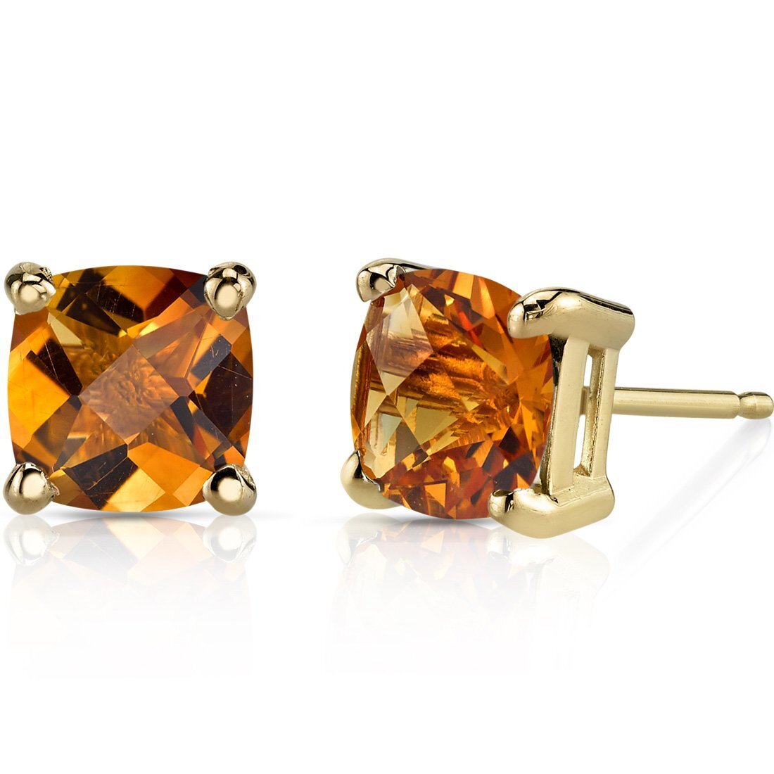 14K Yellow Gold Citrine Cushion Cut Stud Earrings 1.75 Carats-image
