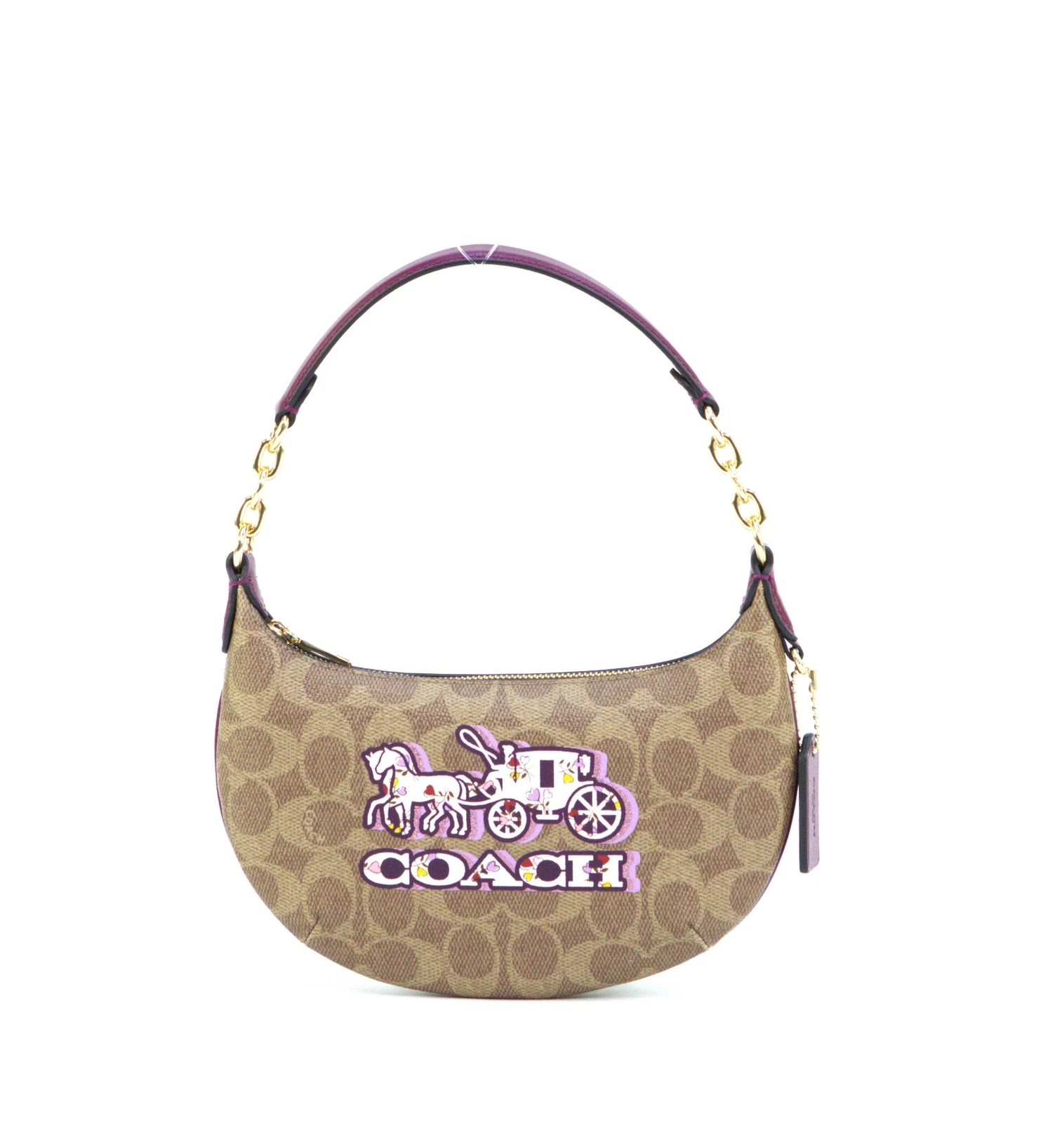 Coach Mini Borsa Payton In Tela Firmata Con Stampa Cavallo E Carrozza Tan Bl