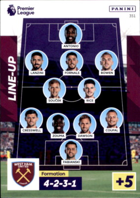 Panini Premier League 22/23 # 351 - West Ham United Line-Up - Aufstellkarten