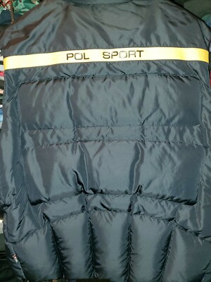 Vtg Ralph Lauren Polo Sport Black Down Vest Mens Reversible Fleece