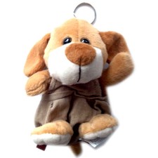 5" Plush Puppy Dog Wearing Overall Animal 3D Zippered Coin Pouch Bag Key Chain