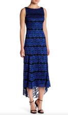Vera Wang Womens Black Royal Blue Lace Maxi Dress Size 12 L40017