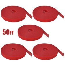 5 Pcs 50FT Roll Reusable Hook Loop Self Attaching Cable Tie Fastening Tape Red