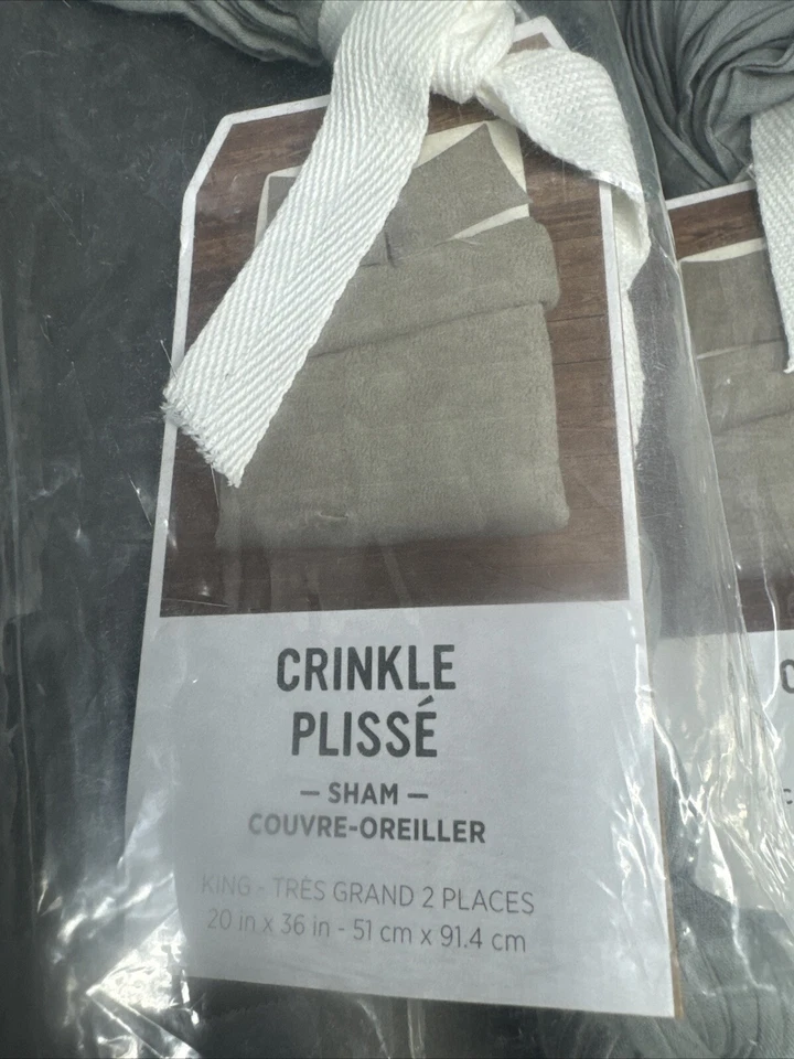 Set Of 2 West Elm Crinkle Plisse King Size Pillow Shams Gray Brand New 20” x 36” - Image 2 of 4